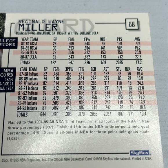Reggie Miller Pacers 1995 NBA HOOPS #68 Trading Card - Picture 6 of 10